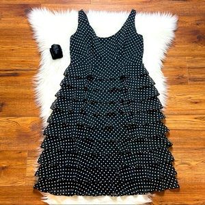 Eliza J Women’s Black/White Small Polka Dote Tiered Ruffle Mide Chiffon Dress